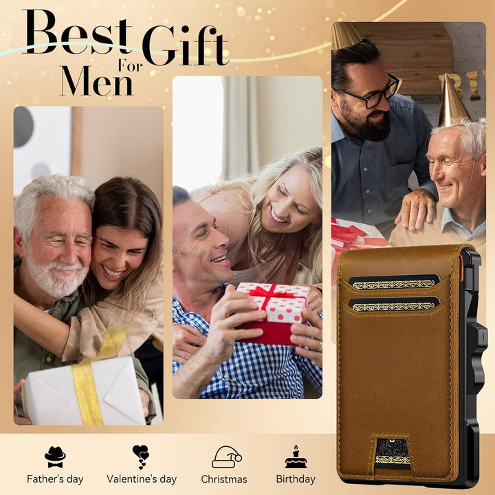 furid Cartera de cuero genuino para hombre: carteras minimalistas R...