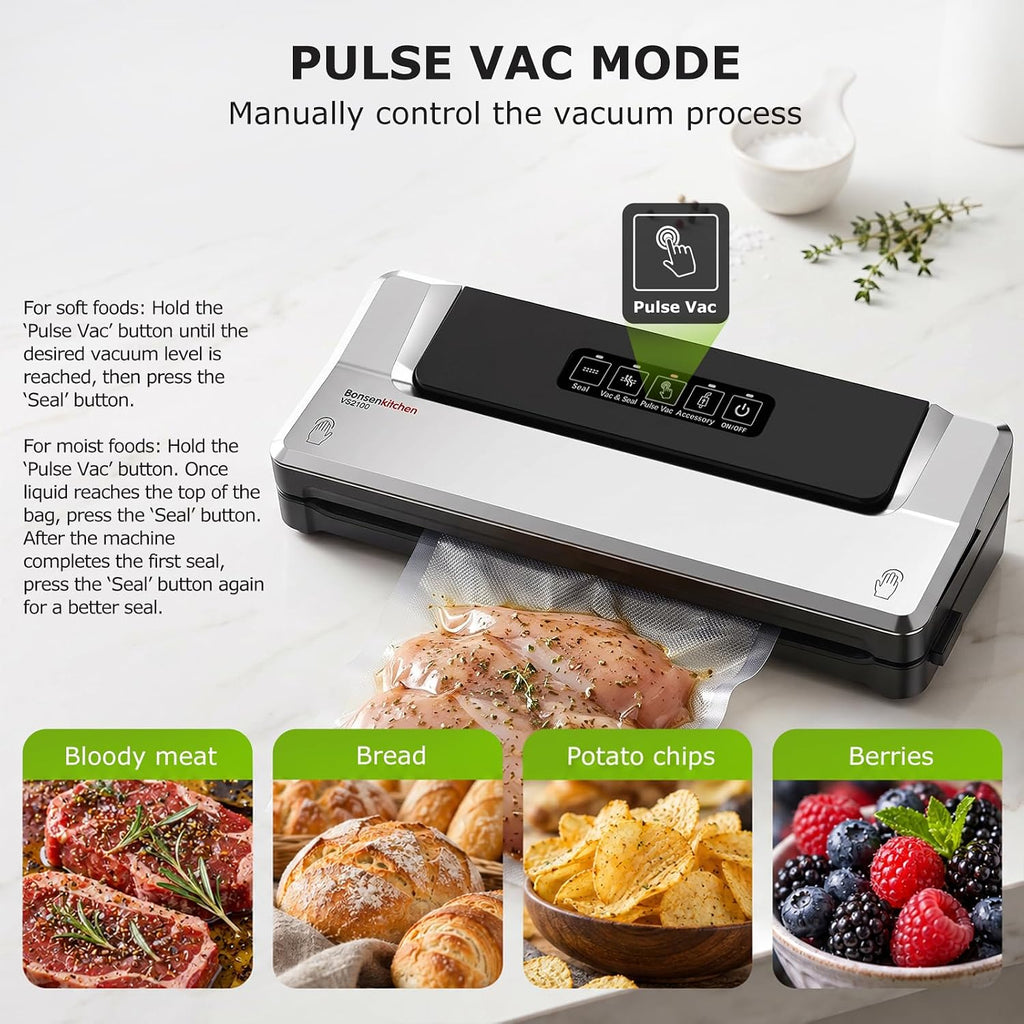 Bonsenkitchen Máquina selladora al vacío, múltiples modos
