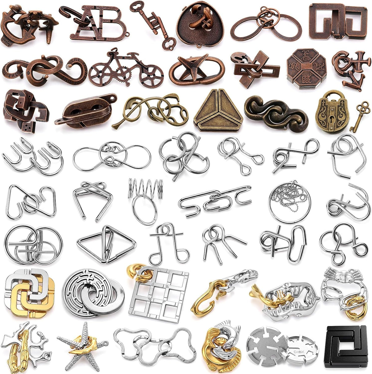 Juego de 48 rompecabezas de metal para adultos, a la moda