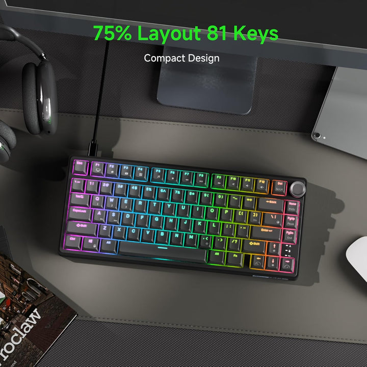 RK ROYAL KLUDGE R75 Teclado mecánico para juegos con cable, teclado...