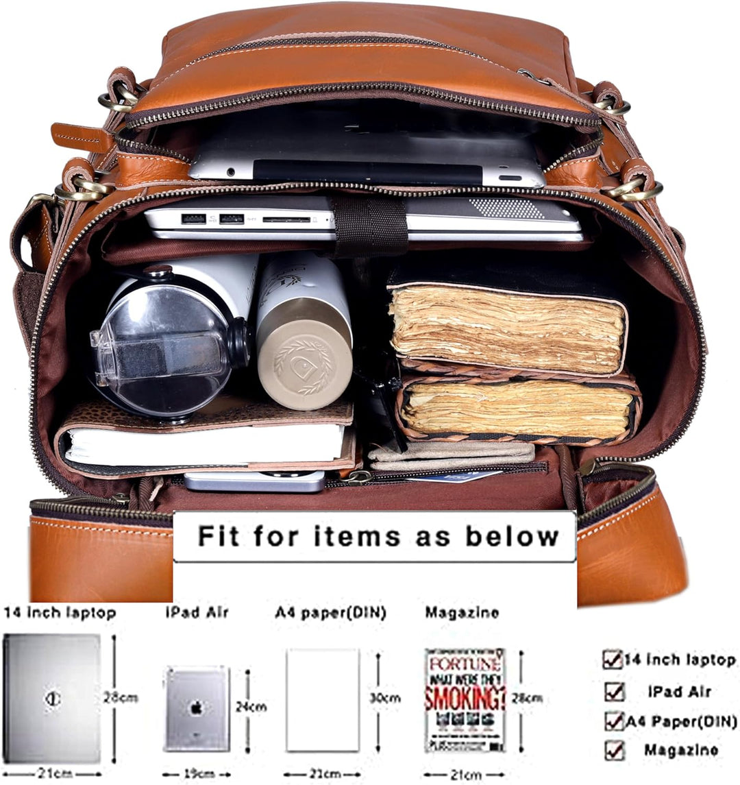 HLC Mochila de cuero genuino para computadora portátil para hombres...