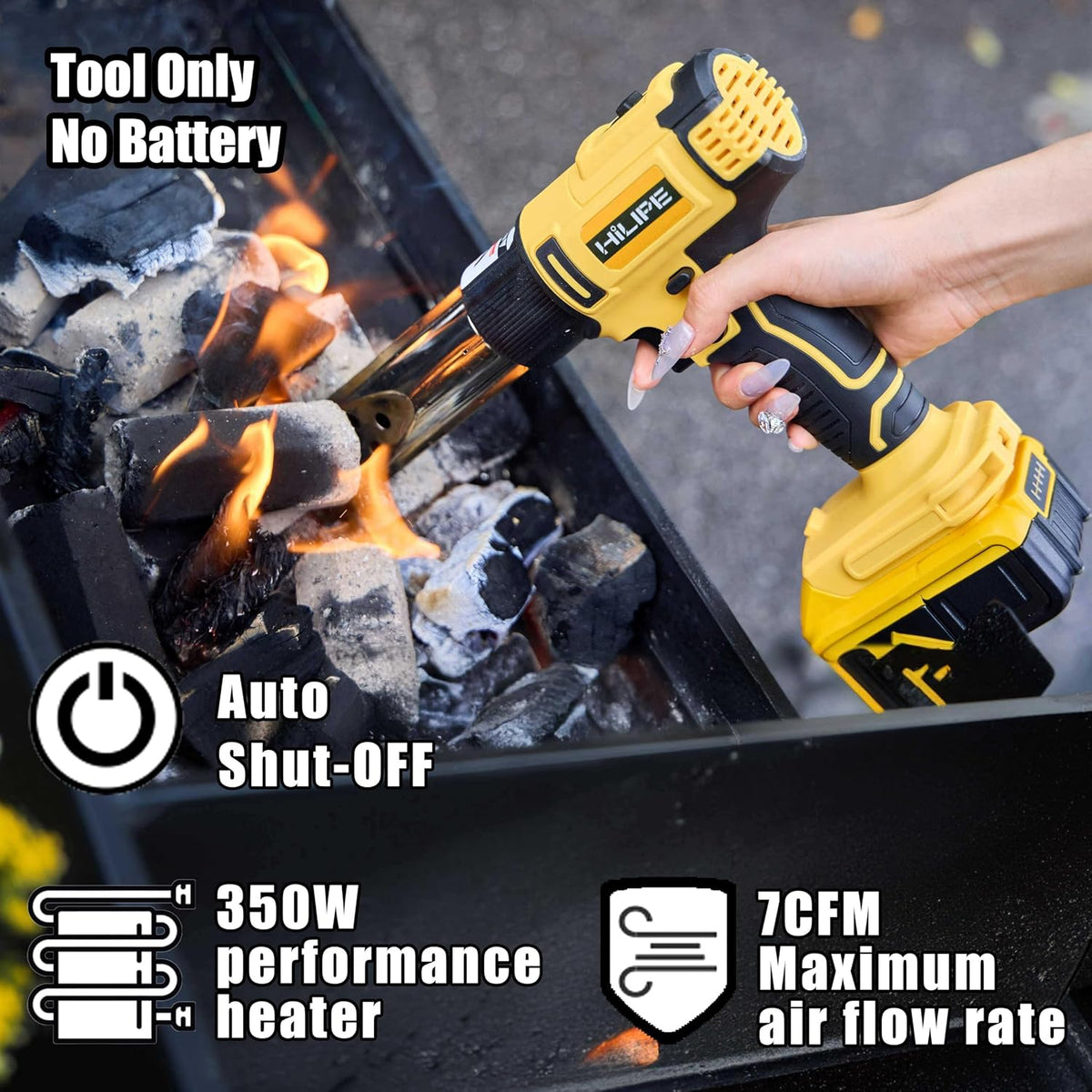 Pistola de calor inalámbrica para batería DeWALT 20v, pistola de aire caliente de litio, 5 accesorios de boquilla, configuración de 2 temperaturas máx. 1022°F (550°C), pistola de calor para