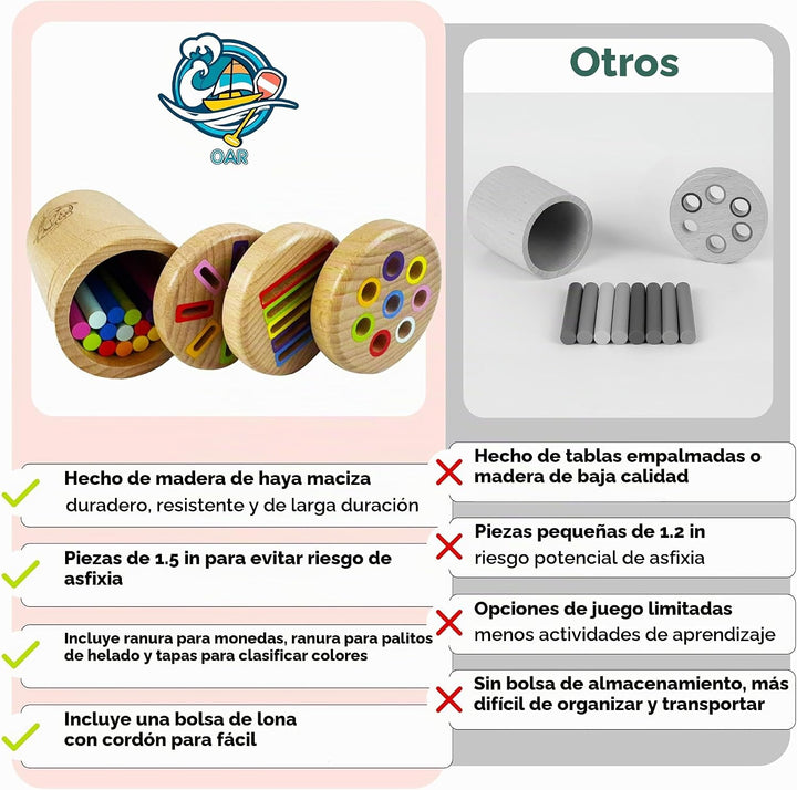 OAR Juguetes Montessori de madera para bebés y niños pequeños 1-3,...