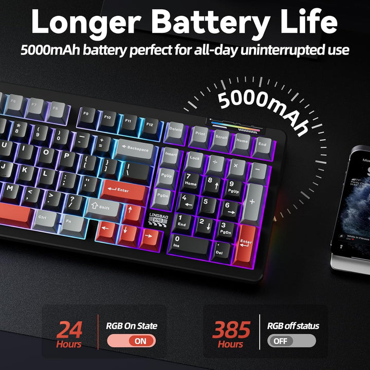 Teclado mecánico inalámbrico LINGBAO K98 para juegos, modo tri BT5....