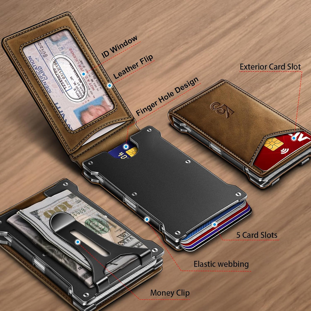 KEMISANT Billetera para hombre - Cartera delgada con clip para dine...