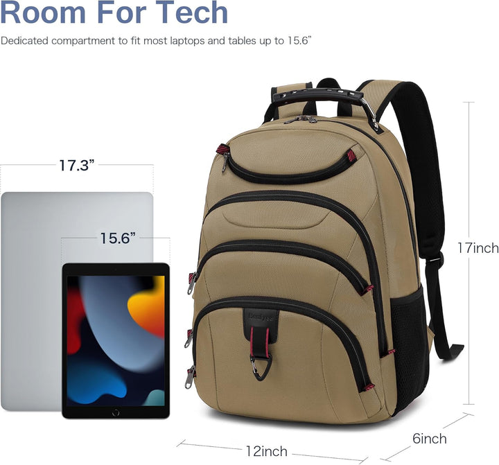 Mochila para laptop Boavan para hombre (Negro, 15.6), Caqui, Elegante