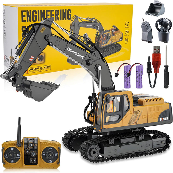 Juguete de excavadora RC para niños 3-12, cubo 3 en 1, garra\/talad...