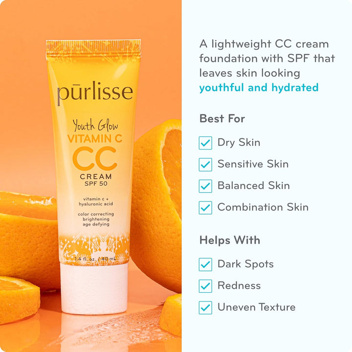 pūrlisse Youth Glow Vitamina C CC Crema con SPF 50 \u2013 Corrector...
