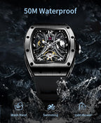 Paras Crown Relojes Automáticos para Hombre Caja de Acero Correa de Silicona Analógico 30M Resistente al Agua Reloj Mecánico Relojes de Moda para Hombre Relojes De Hombre