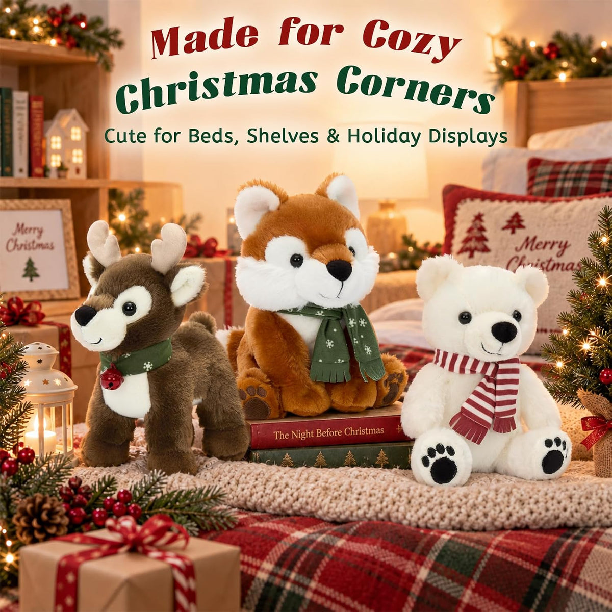 MorisMos Juego de animales de peluche navideños, oso polar de reno