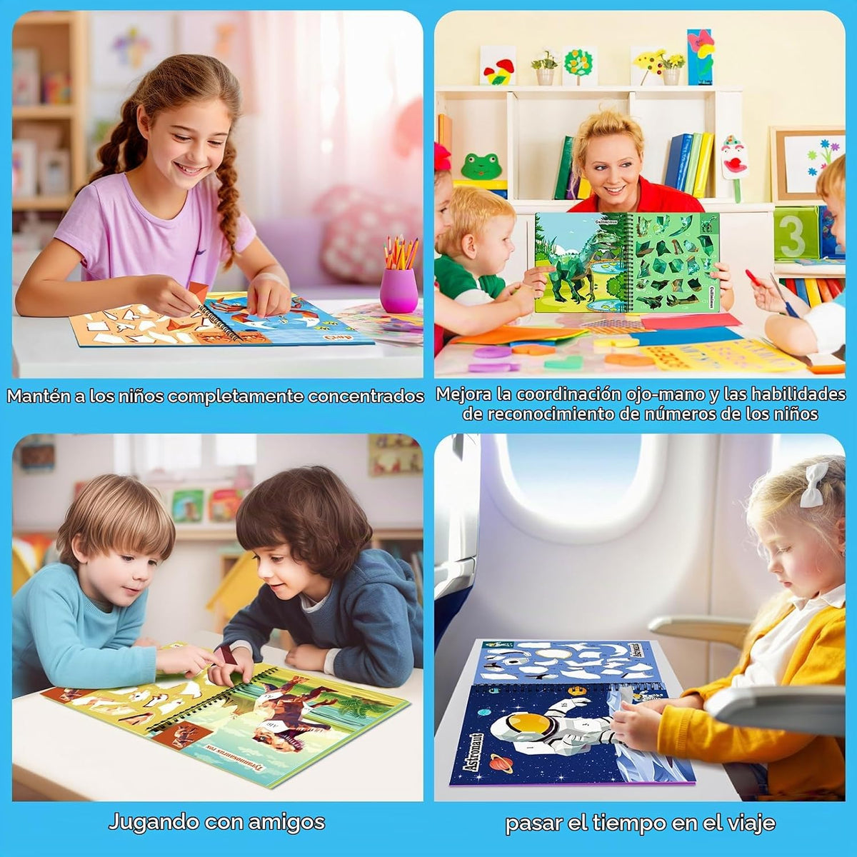 4Pcs Paint by Sticker Books para Kids 4-8, Travel Craft Activity
