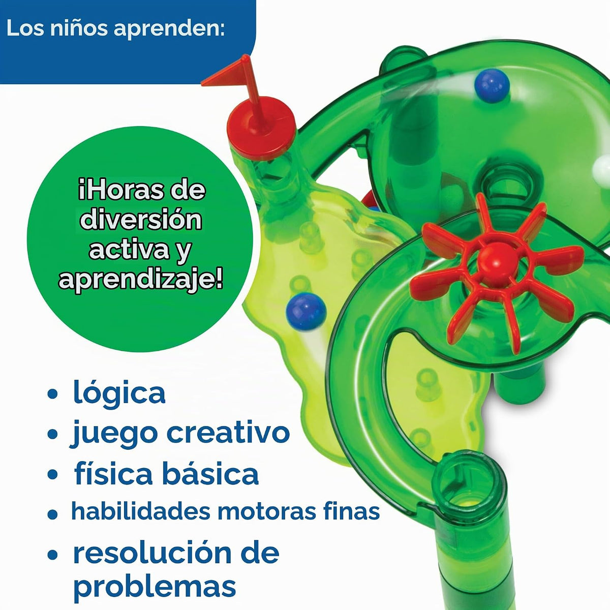 MindWare Marble Run Mini Golf – Juguetes de construcción para niños de 4 a 8 años – Giro único en la carrera clásica de canicas para niños de 4 a 8 años – Laberinto de mármol incluye 75 piezas de pista, 20 canicas y nuevos componentes emocionantes