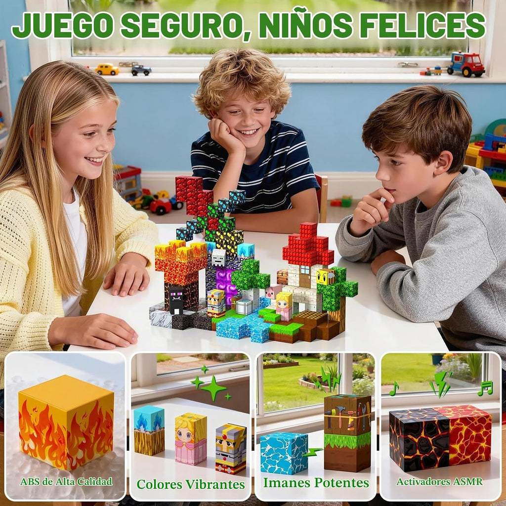 208 bloques magnéticos, cubos de construcción, juguetes de regalo