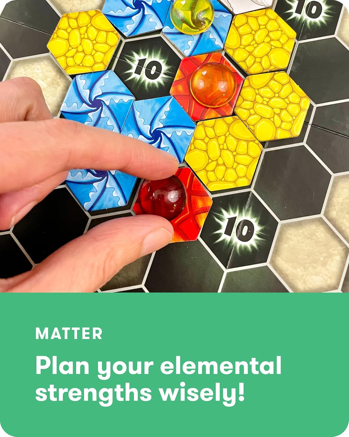 SimplyFun Juego de mesa Matter – Juego de estrategia de control de área para adolescentes y adultos a partir de 10 años – Incluye tablero de juego, 92 fichas de elementos, 56 elementales, 14 fichas de