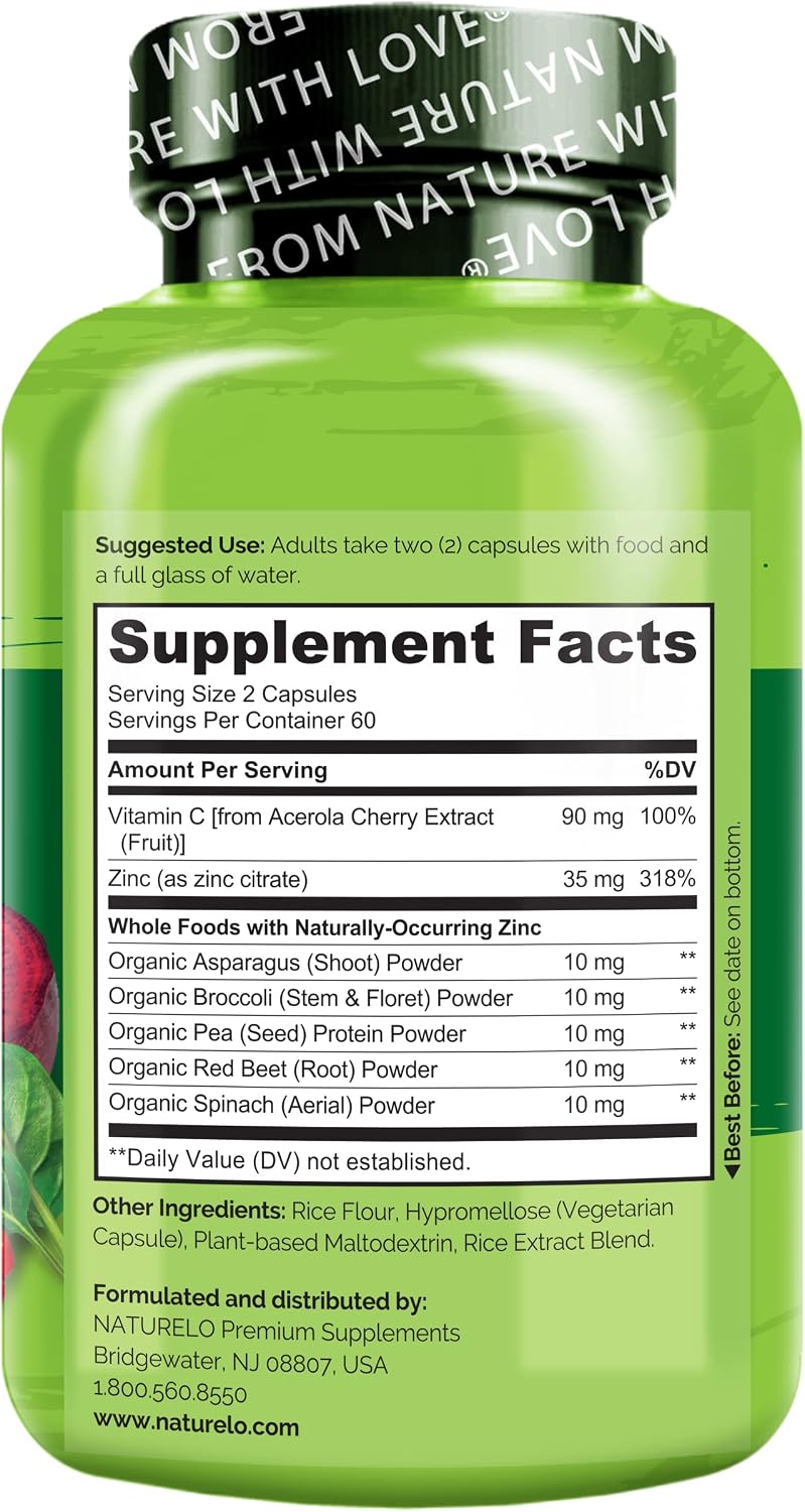 NATURELO Cápsulas veganas de apoyo inmunológico de zinc, complejo d...