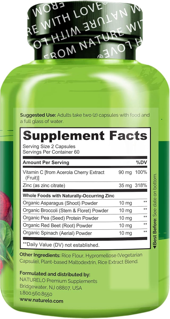 NATURELO Cápsulas veganas de apoyo inmunológico de zinc, complejo d...