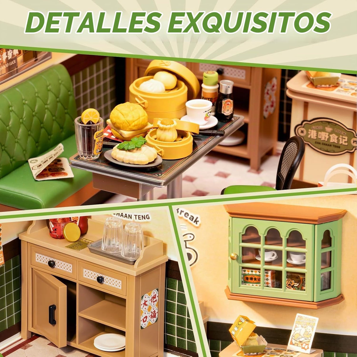 Rolife Super Creator - Juego de construcción de casas de plástico en miniatura con LED, adecuado para figuras pequeñas, juguetes de construcción, kit de diorama, regalos para adolescentes y adultos (Hong Kong Bites Cafe)