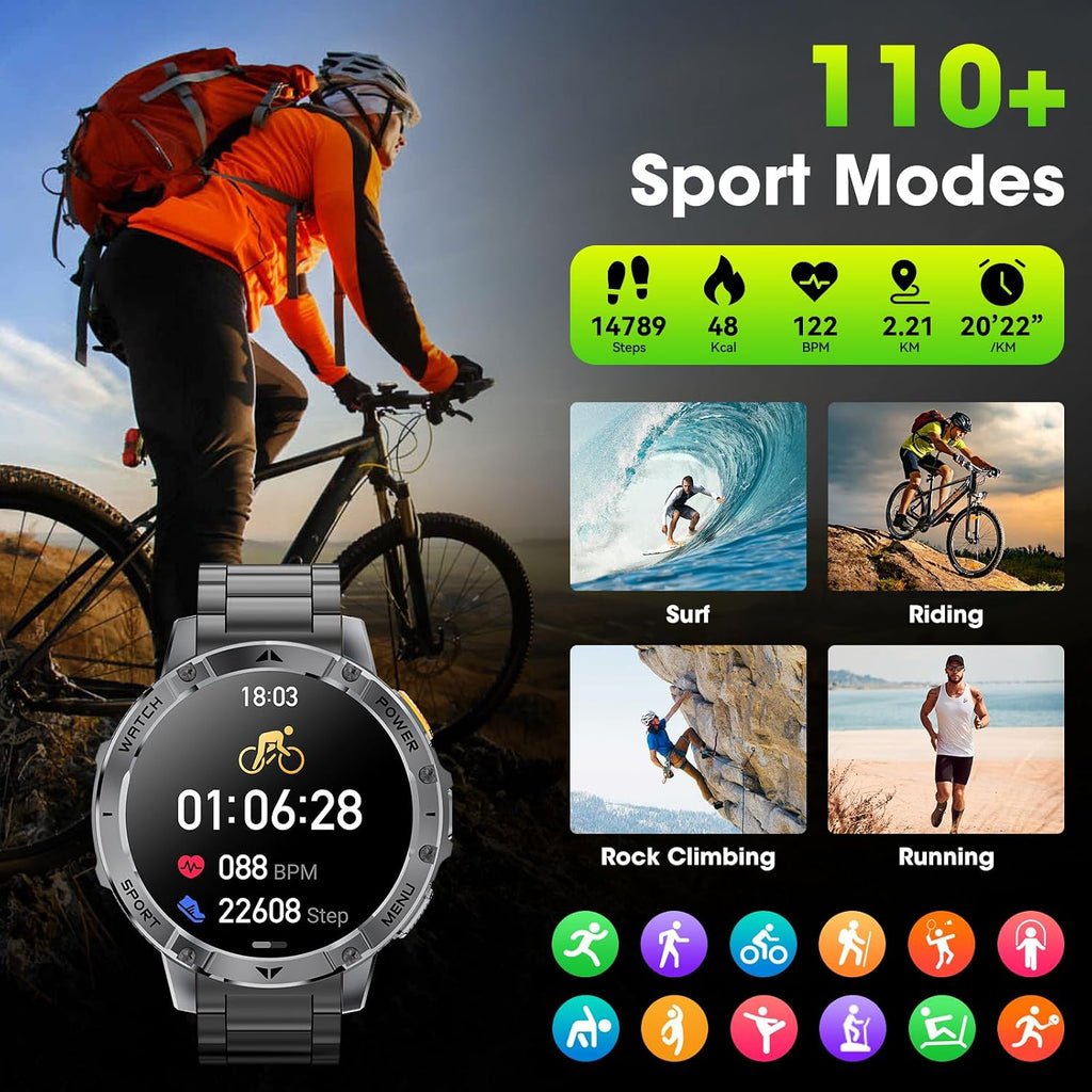 Reloj inteligente militar para hombre, reloj inteligente de 1.7 pulgadas