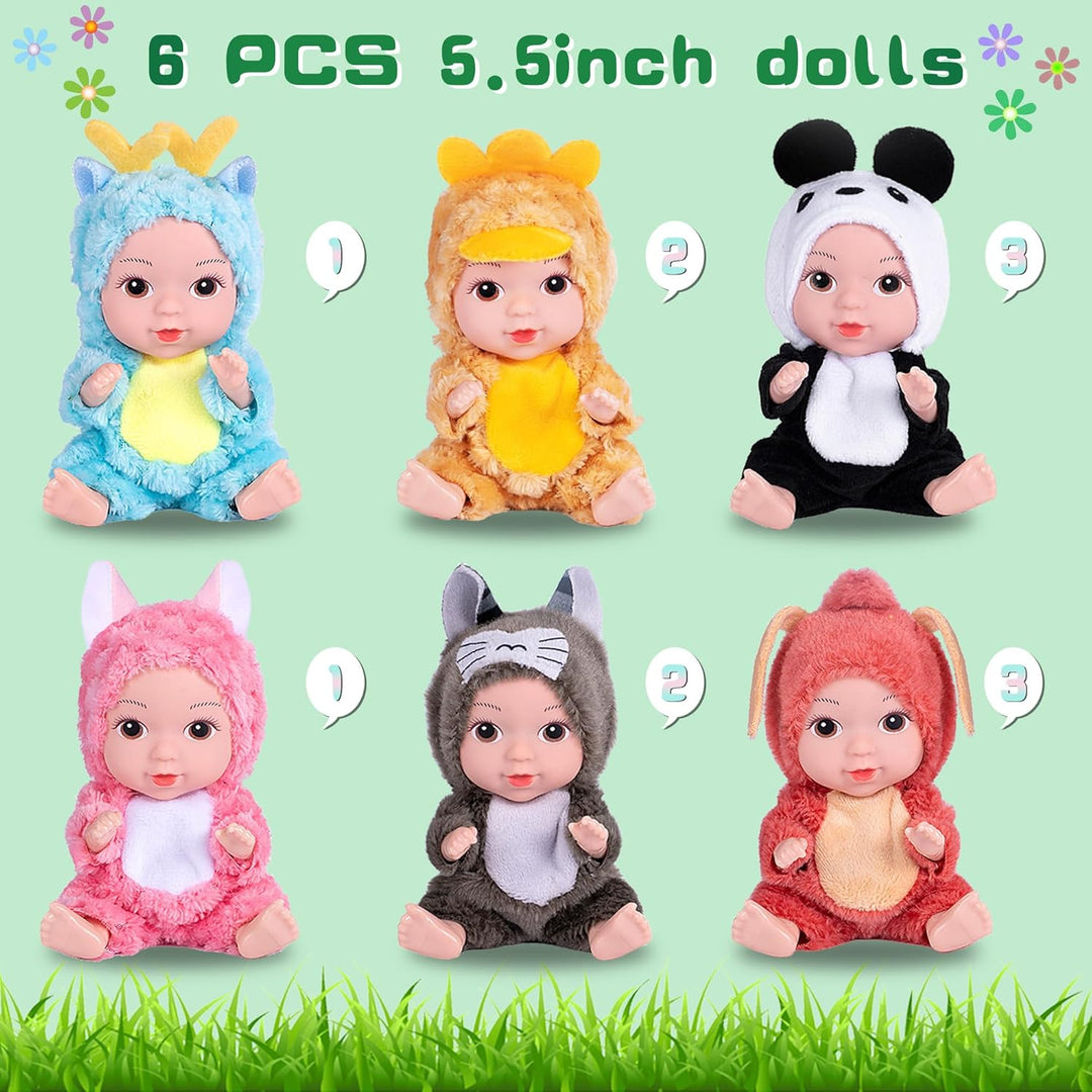 dollbie Paquete de 6 muñecas de bebé de 5 pulgadas, mini figuras de...