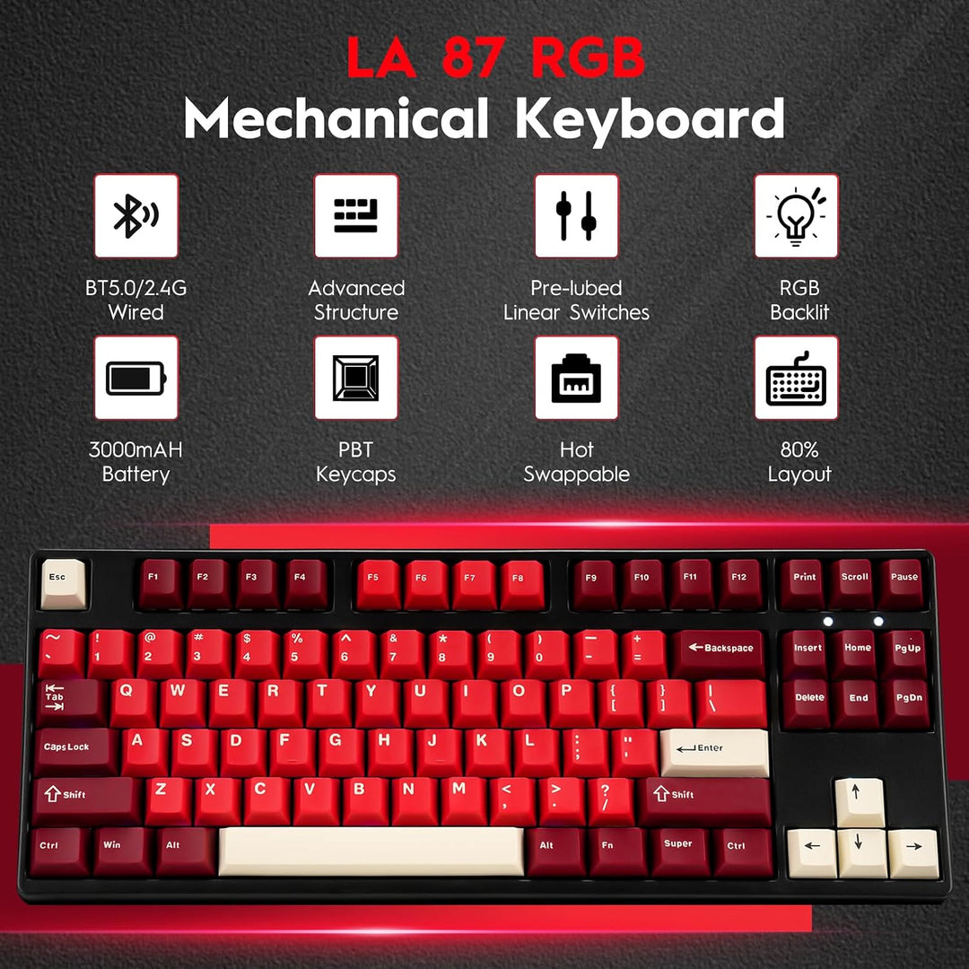 LAGWKX Teclado mecánico inalámbrico, Bluetooth\/2.4G\/USB-C, retroi...