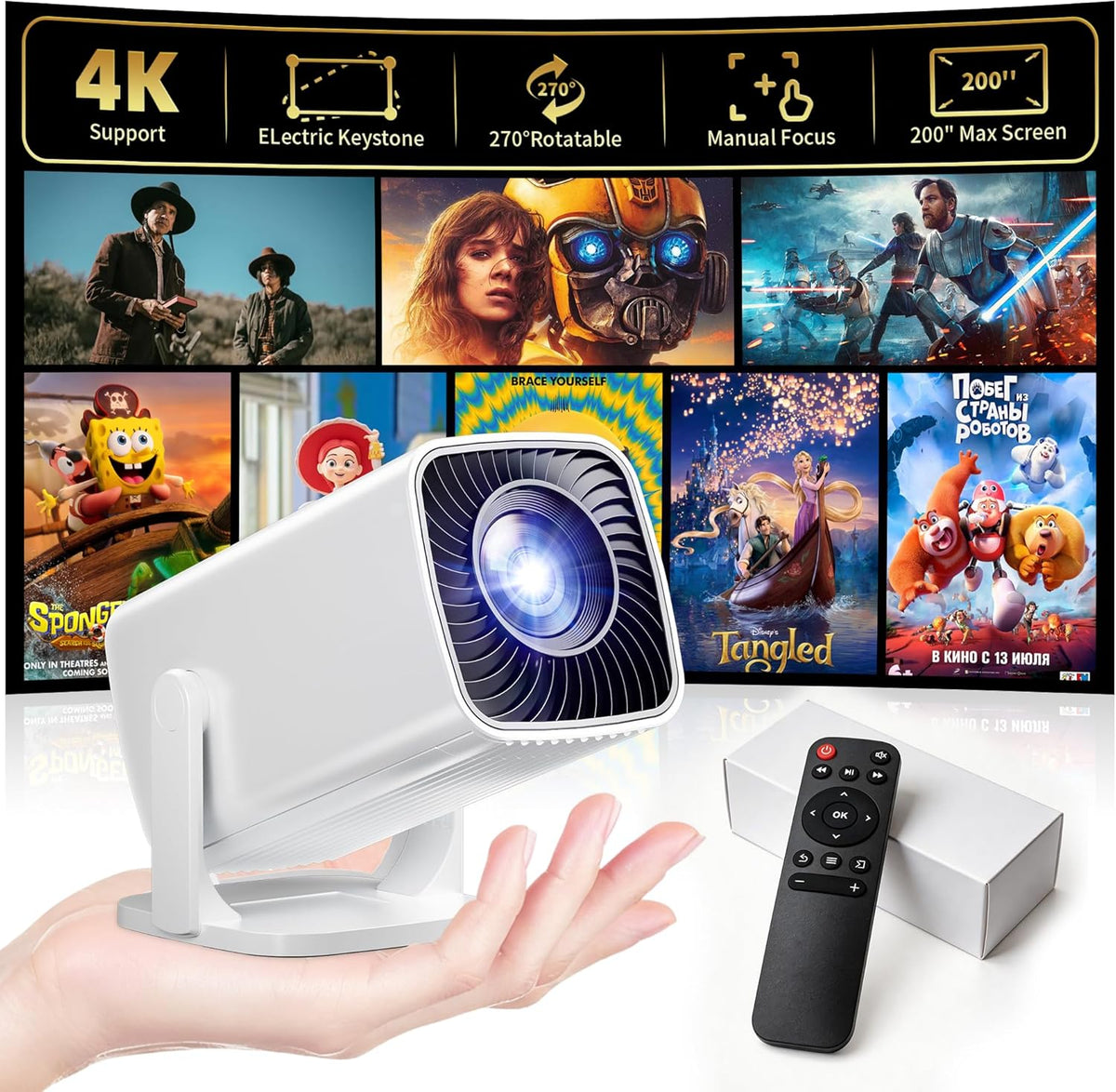 Mini proyector, proyector portátil compatible con 4K, proyector par...
