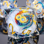 Juego de dados DND de núcleo líquido con patrón de dragón, 7 dados D&D de borde afilado con caja de regalo, dados de resina blanca Dungeons Dragons D y D para juegos de rol D20 D12 D10 D8 D6 D4