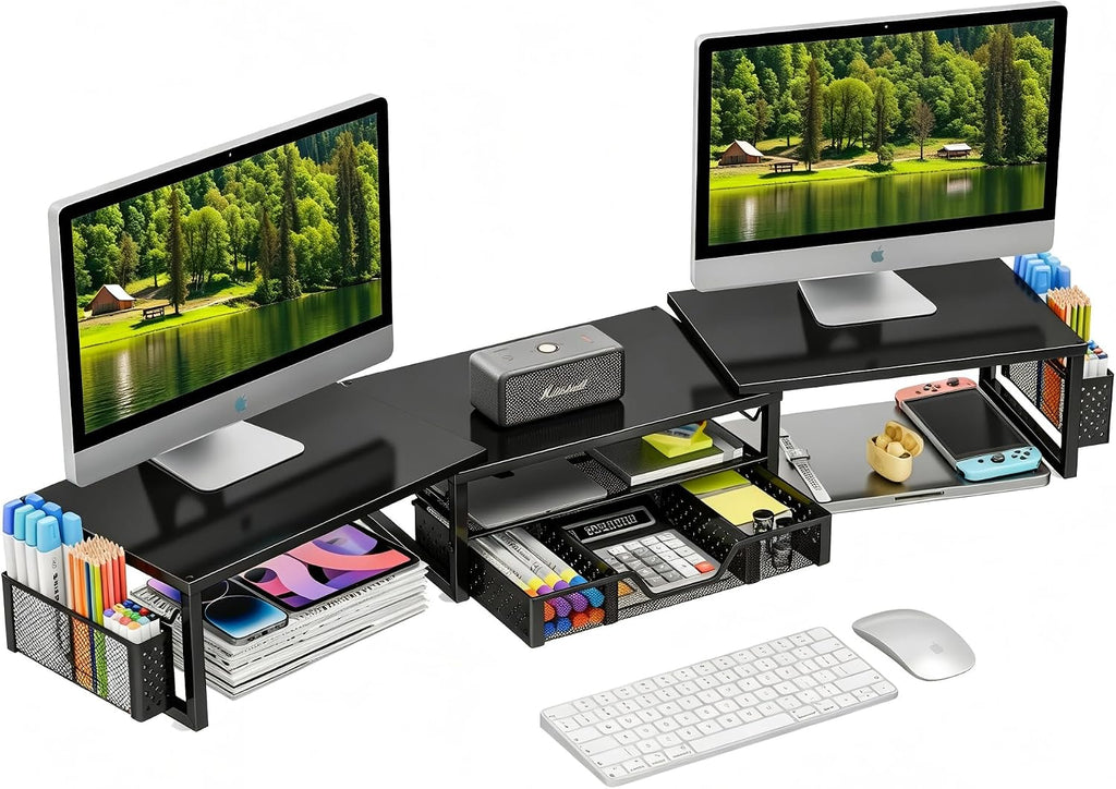 Simple Trending - Soporte doble para monitor con cajón y 2 soportes para