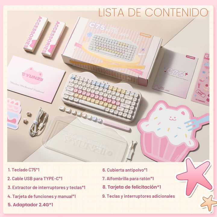 YUNZII C75 Teclado mecánico inalámbrico, diseño 75%, intercambiable...