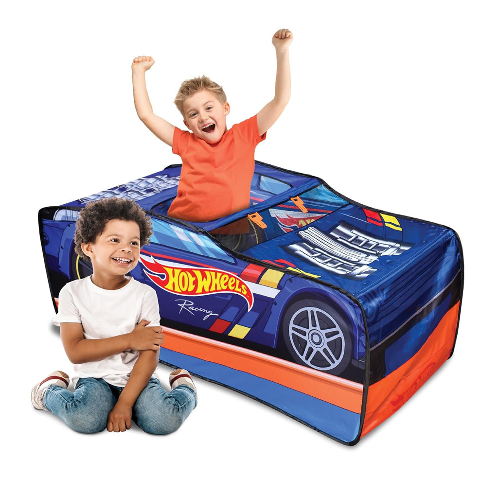 Hot Wheels™ Tienda de Juegos Desplegable, Casa de Juegos para Niños, Tienda con Conexiones para Pistas de Coches Hot Wheels, Espacio de Juego Interior con Puerta Enrollable y Apertura del Techo, Fácil