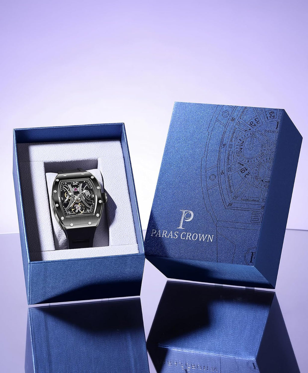 Paras Crown Relojes Automáticos para Hombre Caja de Acero Correa de Silicona Analógico 30M Resistente al Agua Reloj Mecánico Relojes de Moda para Hombre Relojes De Hombre