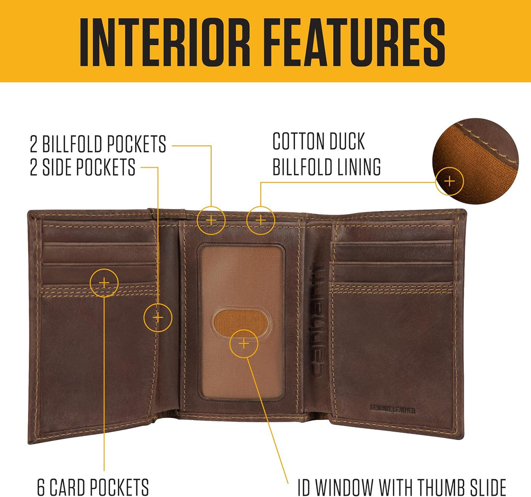 Carhartt - Billetera resistente de cuero con triple puntada para ho...