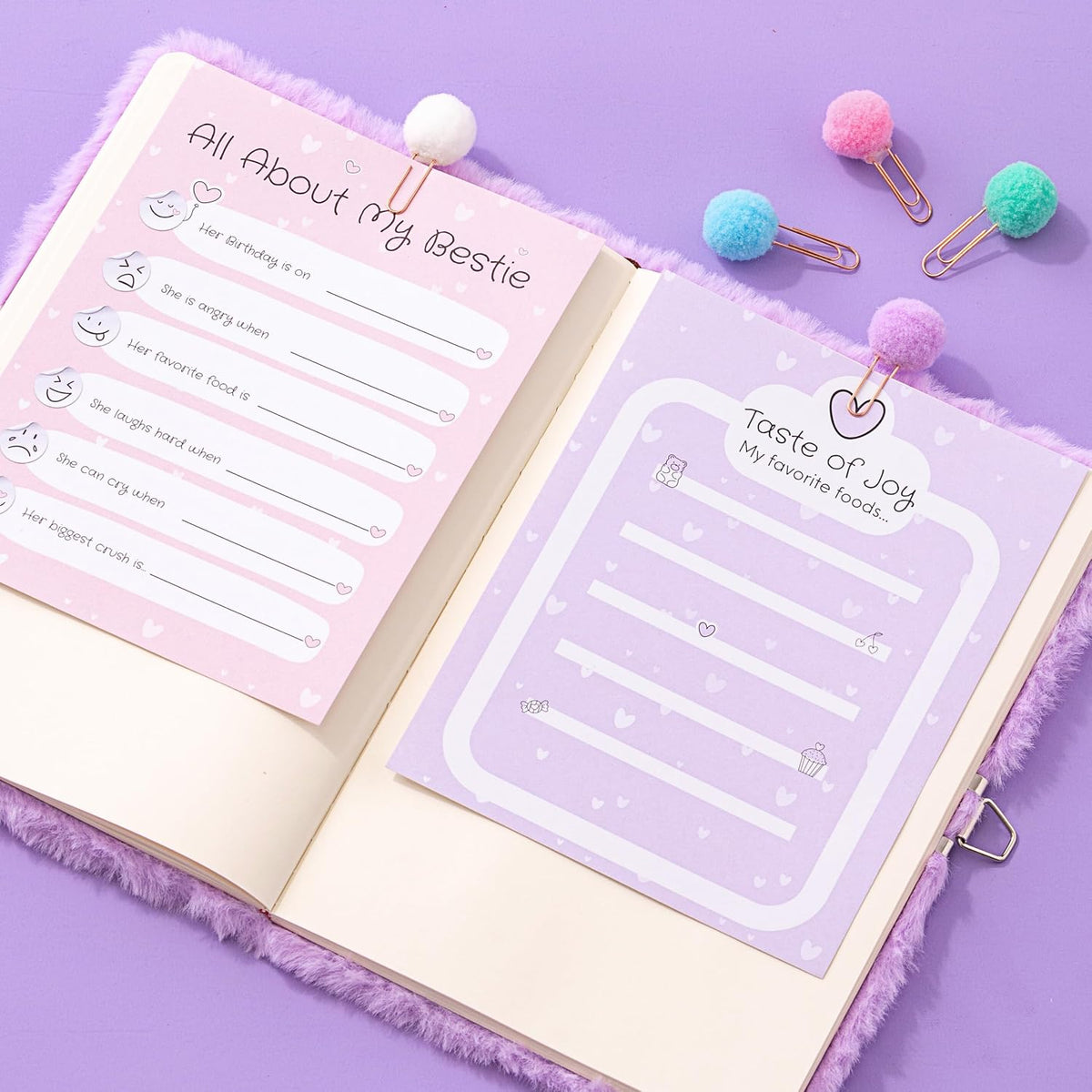 LolliME - Kit de diario de bricolaje morado para adolescentes y niñas de 8 a 14 años, regalo de cumpleaños, juego de diario con cerradura de 300 piezas, artes y manualidades, álbum de recortes y diario creativo