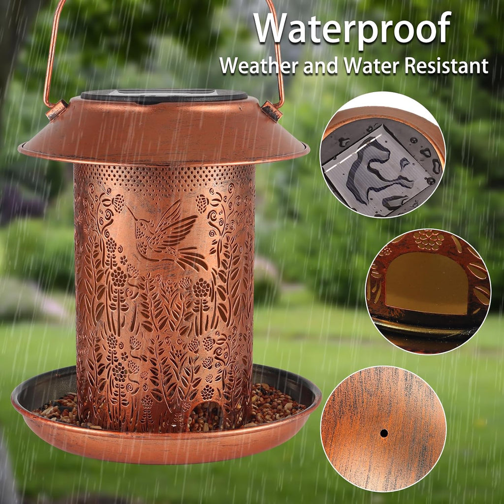 Comederos para pájaros para exteriores, decoración de jardín de colibríes, regalos del Día de las Madres y cumpleaños para mujeres, mamá, abuela, faroles solares para exteriores, impermeables, metal