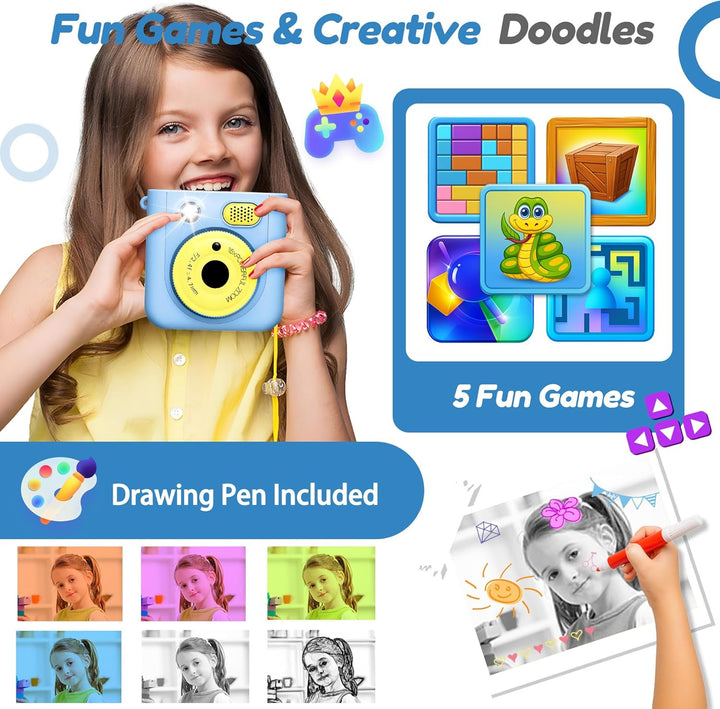 ROHSCE Cámara de impresión instantánea para niños, cámara digital H...
