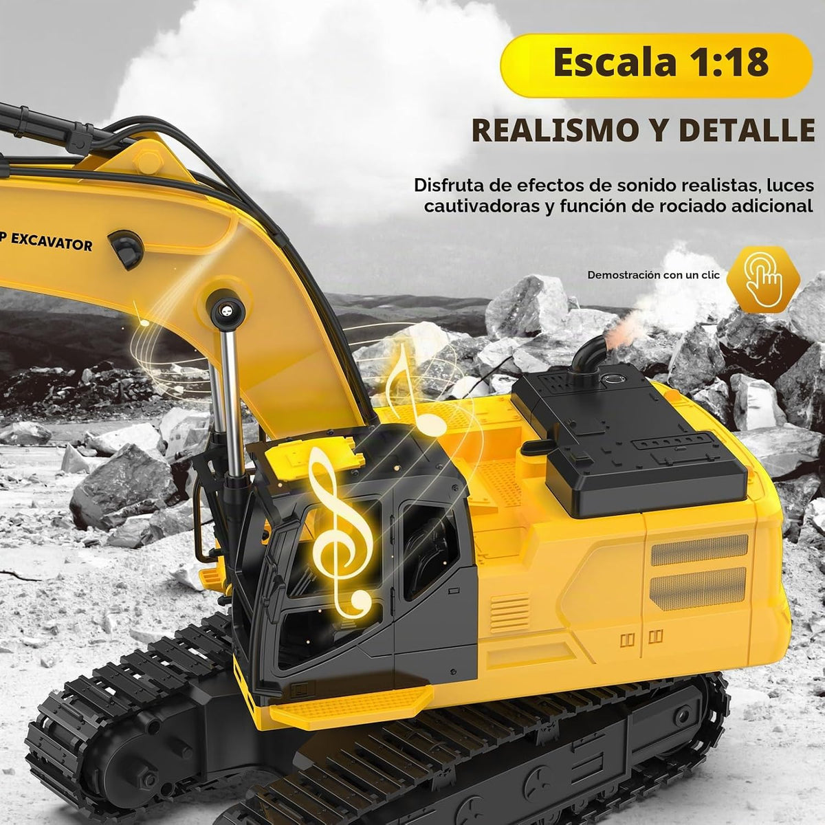 18.1" RC Excavator Toy para Boys, 1:18 Remote Control Construction Vehicle