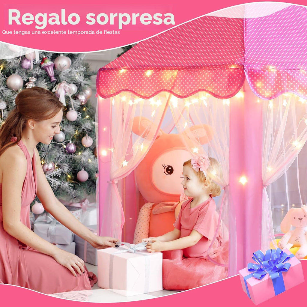 Tienda de campaña de princesa para niñas, casa de juegos grande, castillo para niños, tienda de campaña con luces de estrella, juguete para interiores y exteriores, 55 x 53 pulgadas