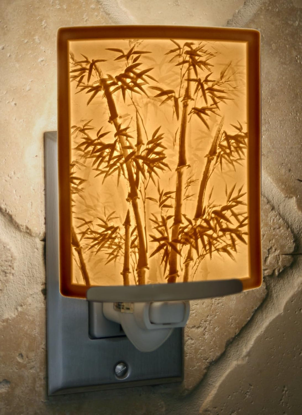 Luz nocturna de bambú, litofán de porcelana, enchufe decorativo de pared para cocina, baño, pasillo, guardería, luz de acento temática asiática
