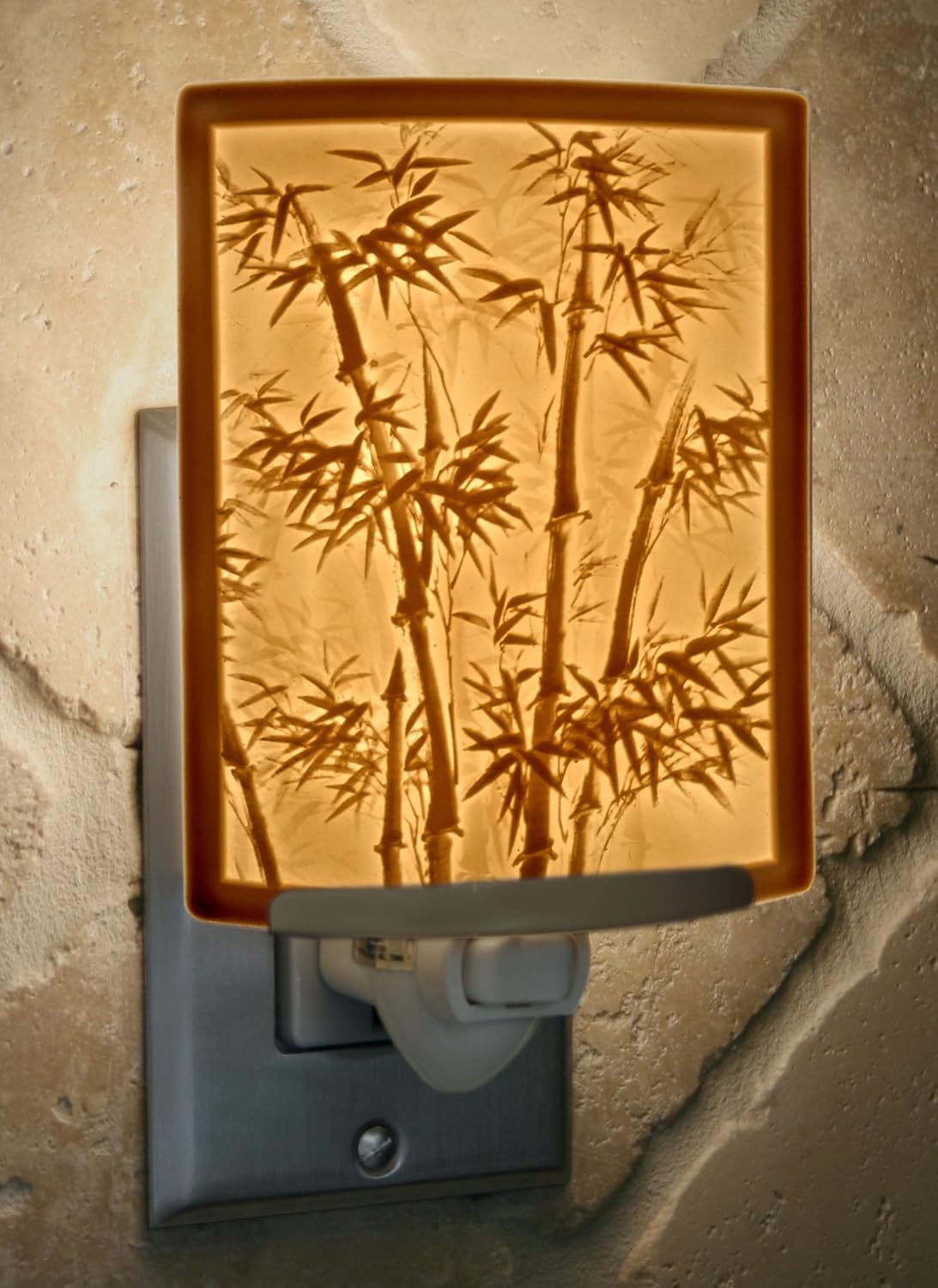 Luz nocturna de bambú, litofán de porcelana, enchufe decorativo de pared para cocina, baño, pasillo, guardería, luz de acento temática asiática