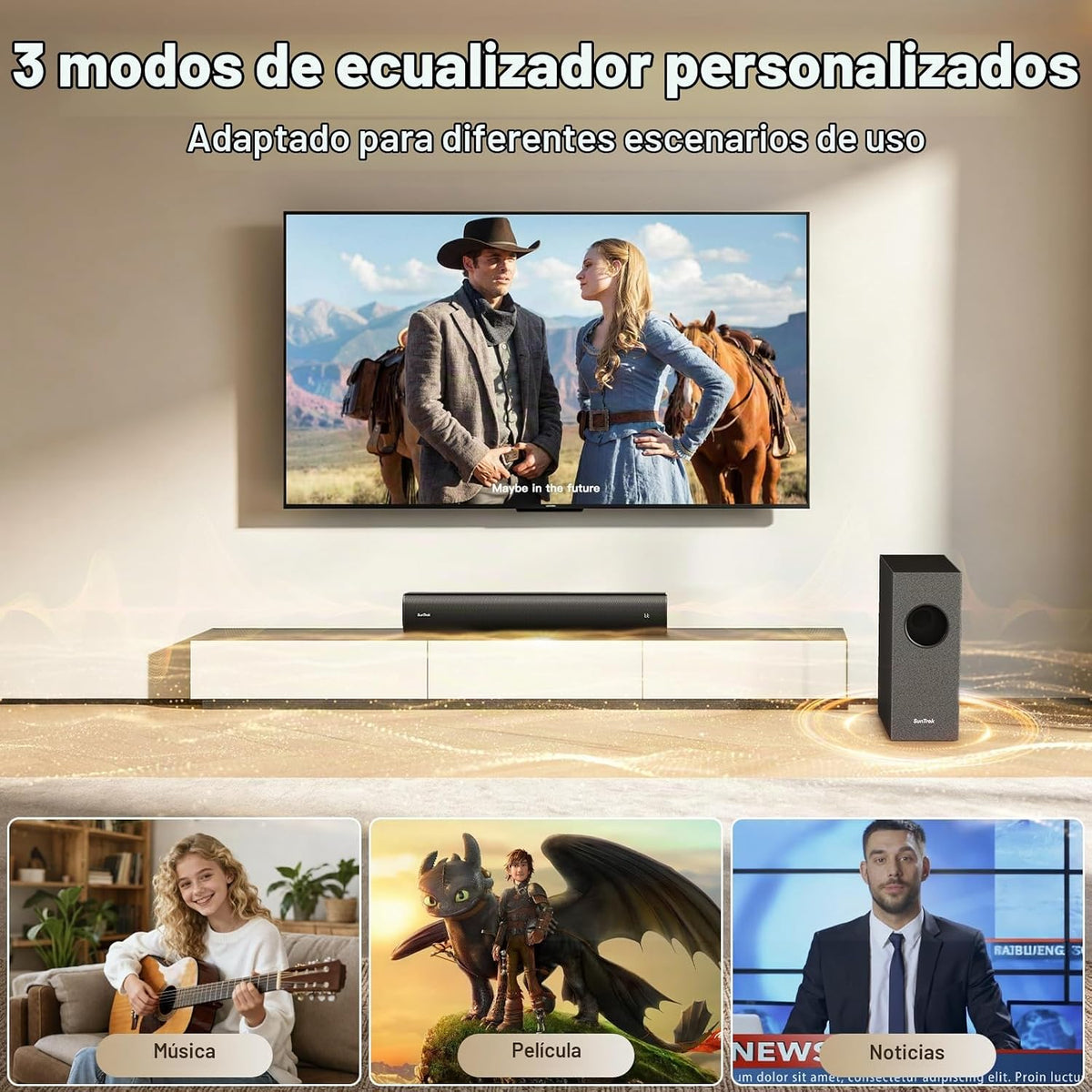 Barra de sonido para Smart TV,Barra de sonido 2.1CH con subwoofer,Máquina