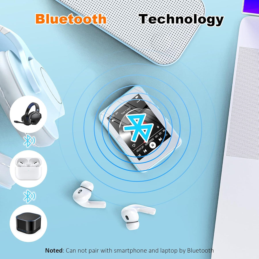 Reproductor MP3 azul claro con Bluetooth 5.3, pantalla táctil de 32...