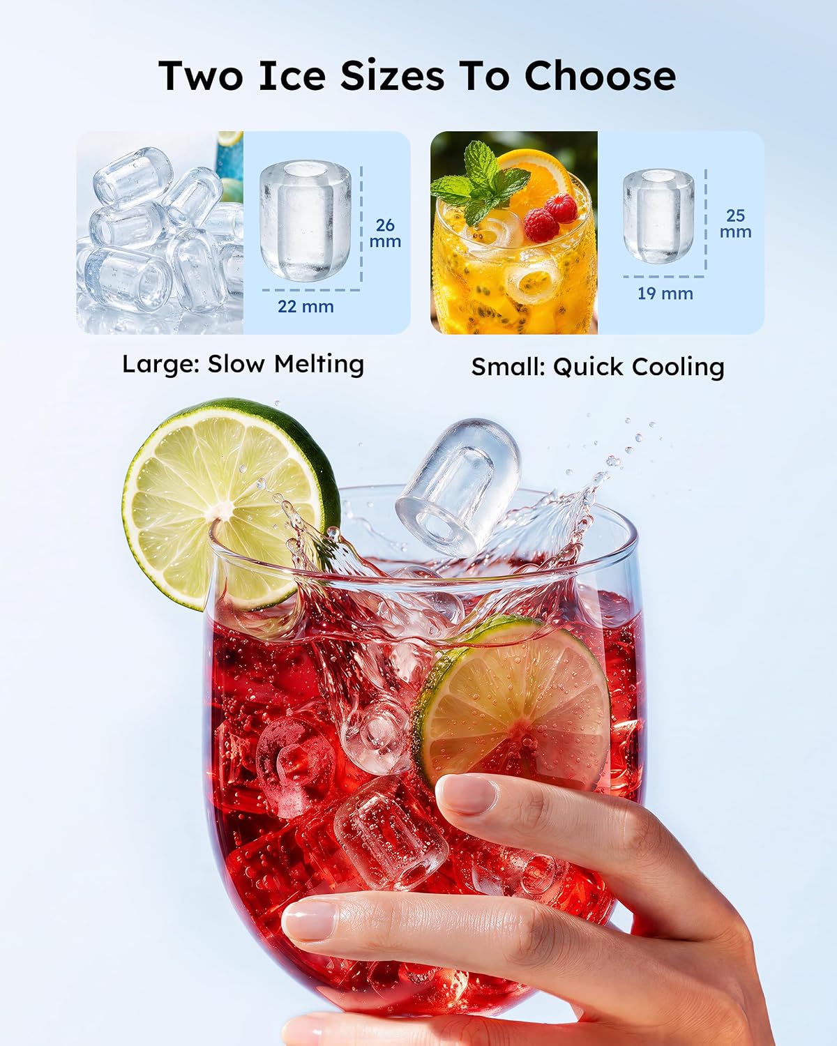 Máquina de hielo compacta para encimera con mango, 26 lbs/24h