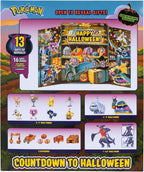 Calendario de Halloween Pokemon 2025 – Calendario con 11 figuras de batalla con acabado especial y cinco accesorios de tablero de fichas