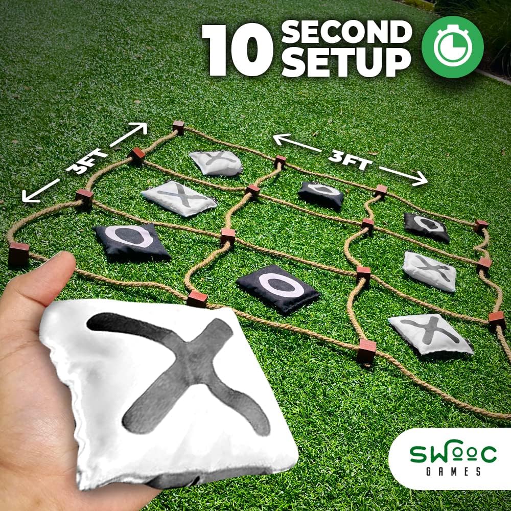 Swooc Games® - Juego de Tic Tac Toe Gigante para Exterior (Tod Weather) | 3 pies x 3 pies | Montaje instantáneo, sin necesidad de ensamblaje | Juegos gigantes al aire libre para adultos y familia | Juguetes para exterior | Diversión en césped y jardín