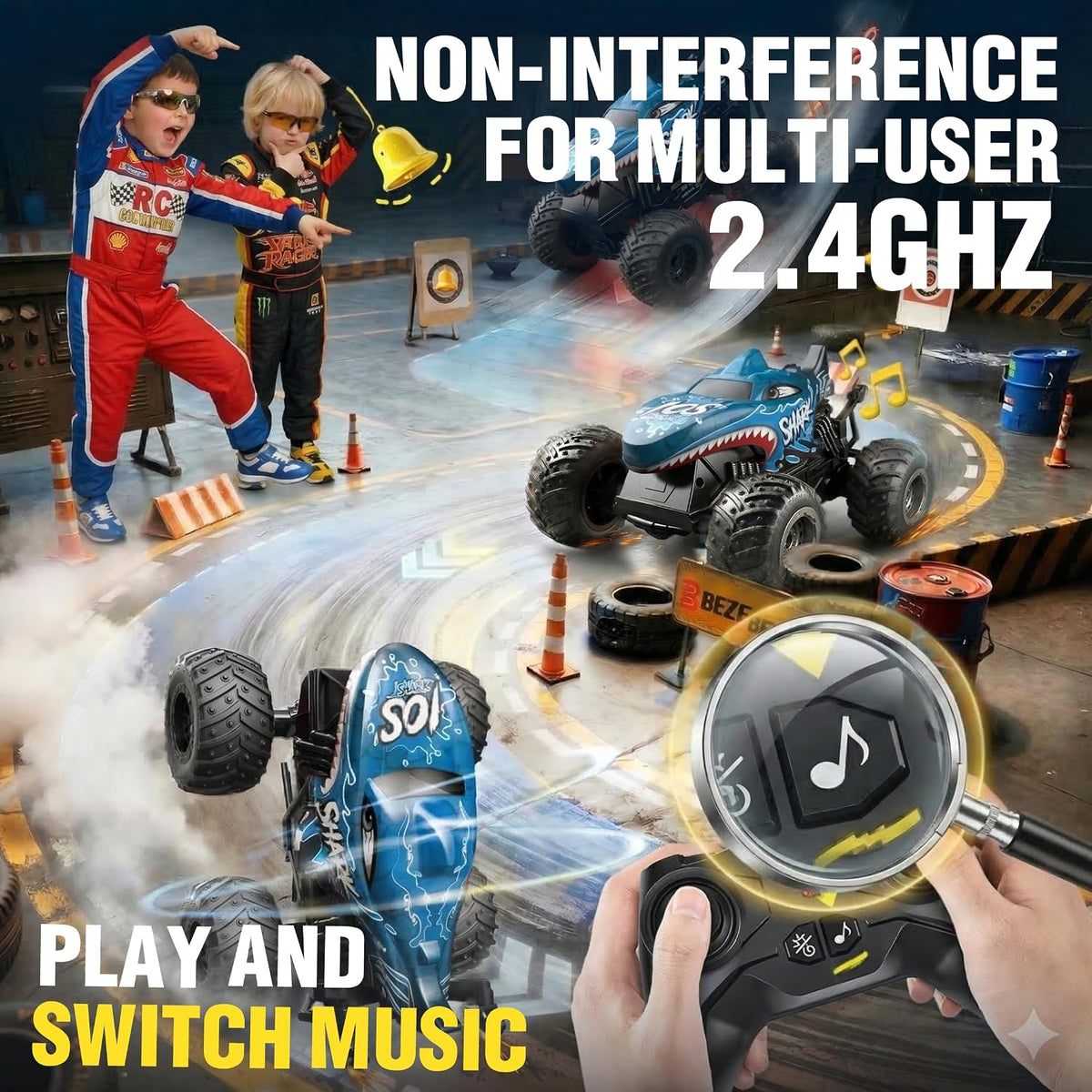 BEZGAR 1:20 Monster Truck Toys, 360 ° Stunt RC Cars con música y luz