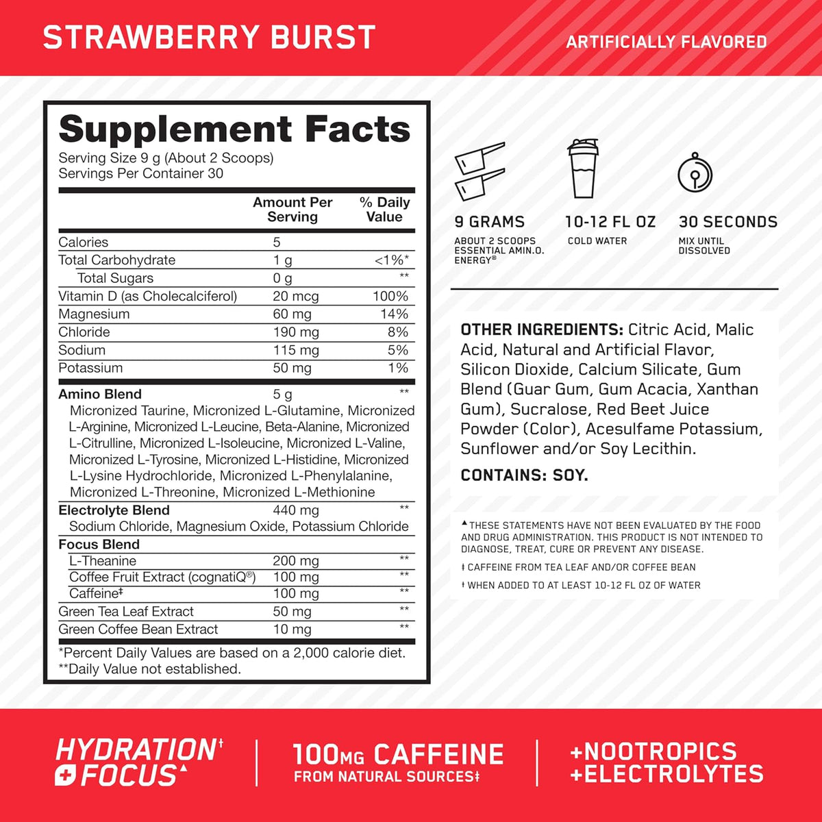 Optimum Nutrition Amino Energy Powder Plus Focus, con BCAA, electro...