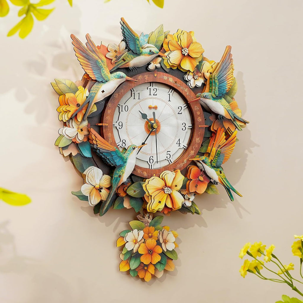 KAAYEE Rompecabezas 3D para adultos, reloj de colibrí, pájaro, rompecabezas