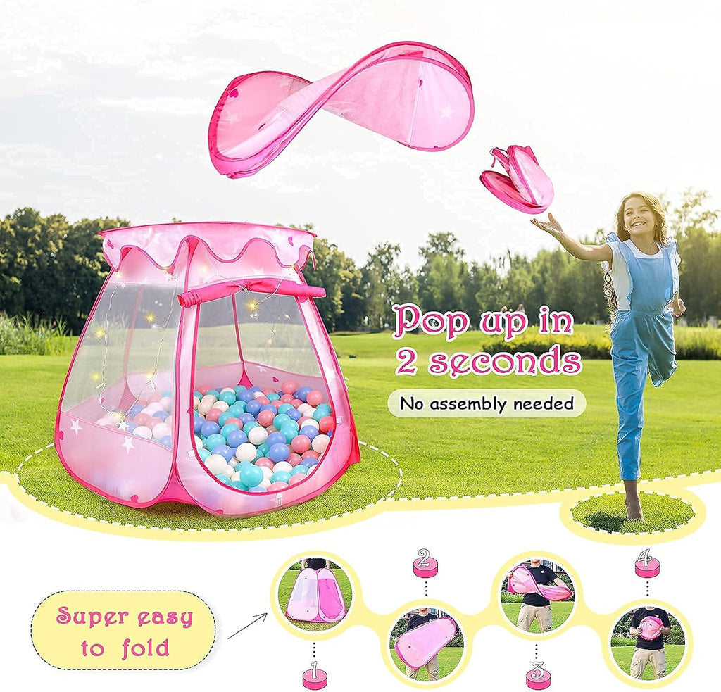 Tienda de campaña de princesa para niñas y niños, tienda de campaña desplegable con luz de estrella