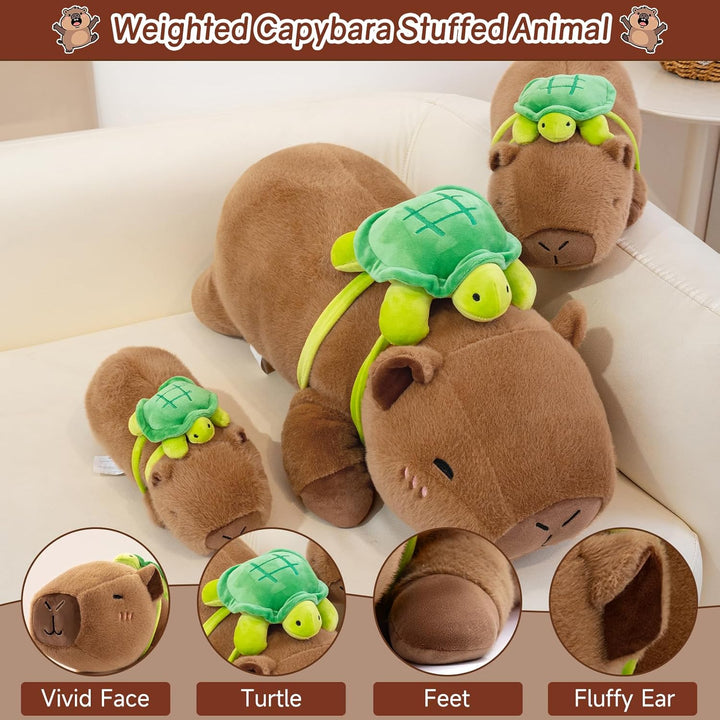 SQEQE - Peluche con peso de capibara con mochila de tortuga, juguet...