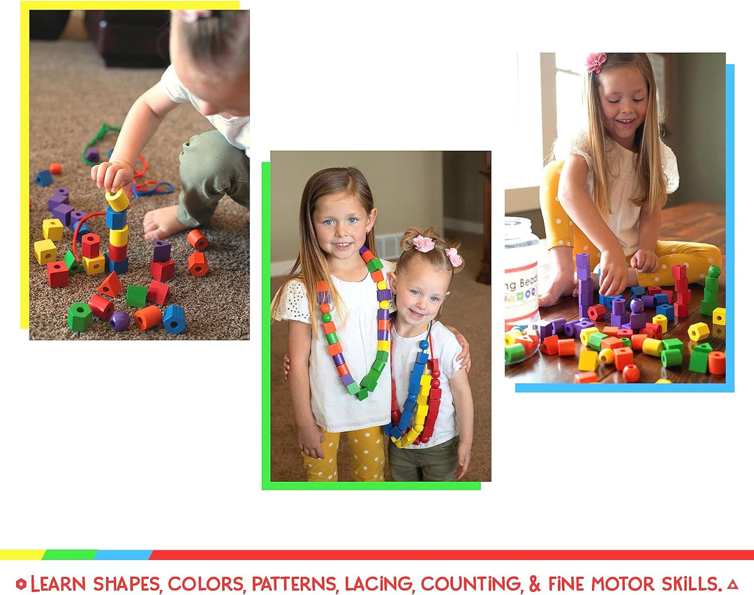 LMC Products Cuentas de madera con cordones para niños pequeños de...