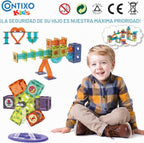 Contixo Juguetes de Construcción STEM – 110 piezas Azulejos Magnéticos 3D para Pistas de Canicas, Juguetes de Aprendizaje y Apilamiento, Conjunto de Bloques de Construcción Educativos, Creatividad Más